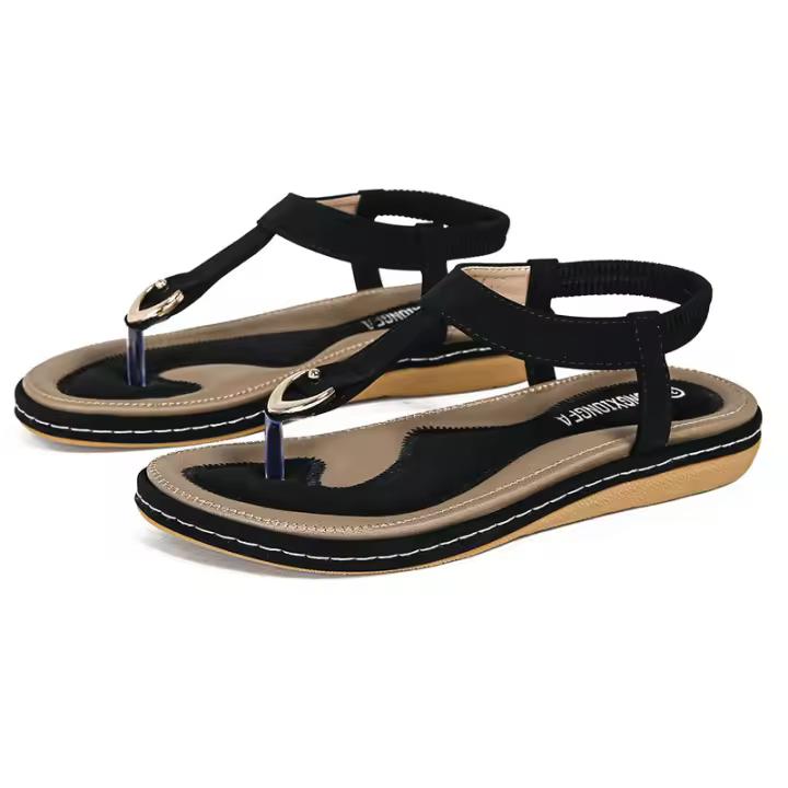 Sandalias Planas para Mujer 2025 Chanclas de Playa con Hebilla Metálica y Bordado - 1