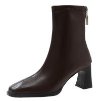 Nuevas botas de mujer invierno estilo europeo y americano cabeza cuadrada cremallera trasera botas cortas de mujer tacón grueso botas de tacón medio botas Martin de mujer 2025 - details 3