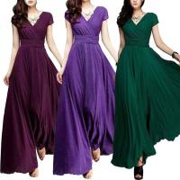 Gran oferta, vestido de noche largo bohemio de Color sólido con manga corta y cuello en V, cintura ajustada - details 2