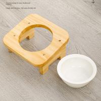 Cuenco de cerámica para gatos con soporte de madera, protege la columna Cervical, 1/2/3 cuencos, plato inclinado para gatos, alimentador elevado antideslizante desmontable para mascotas - details 2