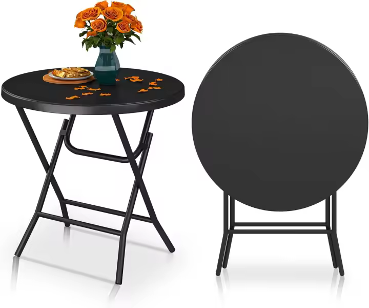 Mesa Plegable de 80cm Mesa Redonda Resistente para Jardín Mesas de Terraza para Fiesta al Aire Libre Playa, Barbacoa, Marco de Metal Antioxidante Blanco Tamaño 80 x 80 x 74cm - 1