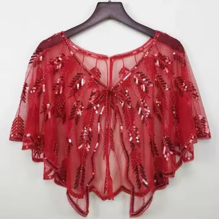 Bufanda de lentejuelas retro con cuentas de los años 20, camisón estilo Flapper vintage, sábana bordada de malla transparente, accesorios de fiesta Bolero - 1