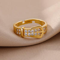 Anillos de cinturón de acero inoxidable para mujer, anillo de dedo con cinturón ajustable de circón, joyería estética geométrica para boda, anillos de regalo - details 5