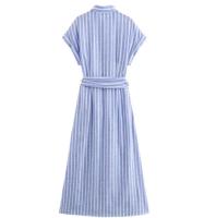 BUNO-Vestido camisero a rayas de mezcla de lino para mujer, estilo europeo y americano, ligero y de lujo - details 2