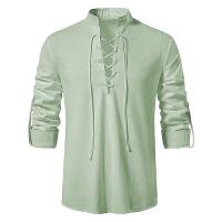 Nueva blusa informal para hombre, Tops de lino y algodón, camiseta de manga larga, camisas de Yoga Vintage con tapeta inclinada para primavera y otoño - details 1