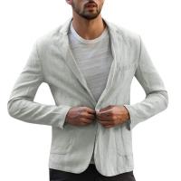 Blazer Delgado de Algodón y Lino para Hombres Color Sólido, Manga Larga, Bolsillos, Ligero para el Verano, Chaqueta Casual de Negocios - details 18