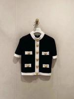 Elegante Suéter de Punto Vintage Manga Corta, Cuello Redondo, Botones Dorados - details 4