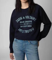 Sudadera bordada de algodón rosa con letras clásicas ZV de nicho francés para mujer, suéter bordado, principios de otoño - details 16