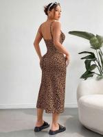 Vestido de otoño sin tirantes de leopardo, falda larga abierta para mujer, corte curvo, tendencia de moda internacional - details 11