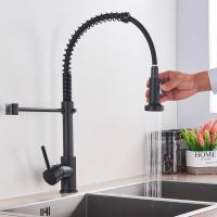 Grifo extraíble de latón para cocina, mezclador de agua fría y caliente con boquilla de doble modo cromado, con resorte, color negro mate - details 3