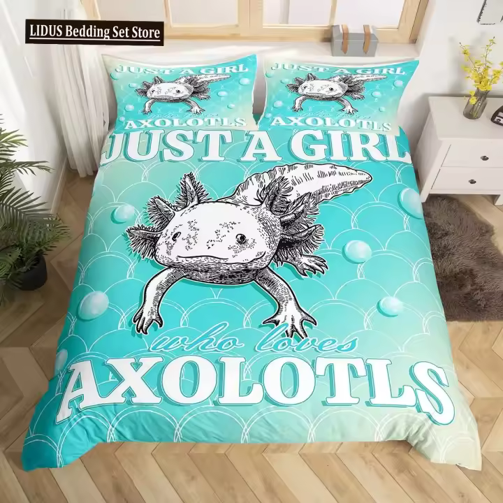 Conjunto de Funda de Duvet Axolotl Rosa Cobertura de Almohada de Animales Salvajes con Fundas de Almohada de Octopuso de Dibujos Animados Estilo Kawaii para Cama de Twin - 1