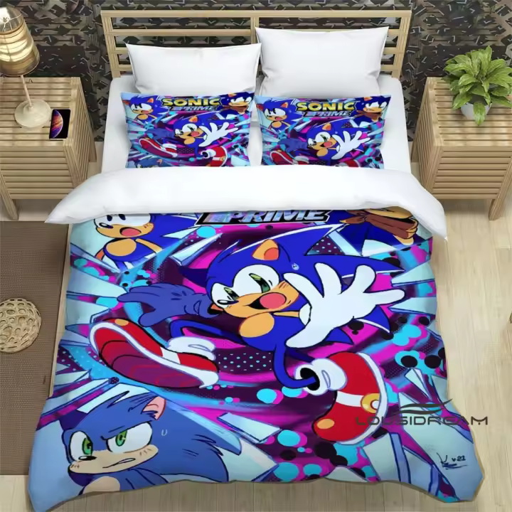 Juego de cama Sonic Hedgehog personalizable en 3D, juego de cama elegante, funda nórdica, funda de cama, regalo de vacaciones - 1