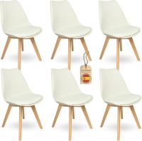 Sillas de Comedor Nórdicas Ergonómicas Madera de Haya Anti Manchas de Polipiel Blanco 4 Piezas - details 17