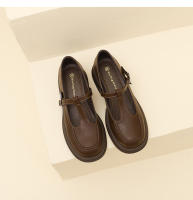 Nuevo Xiaoxiangfeng boca poco profunda T cinturón suela gruesa tacón medio zapatos pequeños de cuero casual zapatos de mujer - details 17