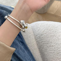 Pulsera de mujer vintage tailandesa, pulsera de plata con flor, circunferencia ajustable de 17 cm, hecha a mano. - details 2