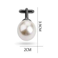 Tre redondo de perlas de imitación blancas para hombre, gemelos de negocios simples, regalos de boda - details 0