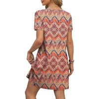 Vestido de verano de mujer de camisa de manga corta con estampado casual con cuello en V suelto - details 10