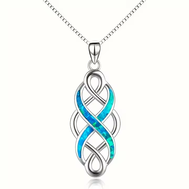 Colgante de ópalo con nudo celta irlandés, encanto de lujo ligero, collar de banquete, decoración de boda - 1