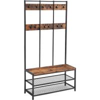 Perchero Grande Industrial Mueble de Entrada con 12 Ganchos y Banco para Zapatos - details 0