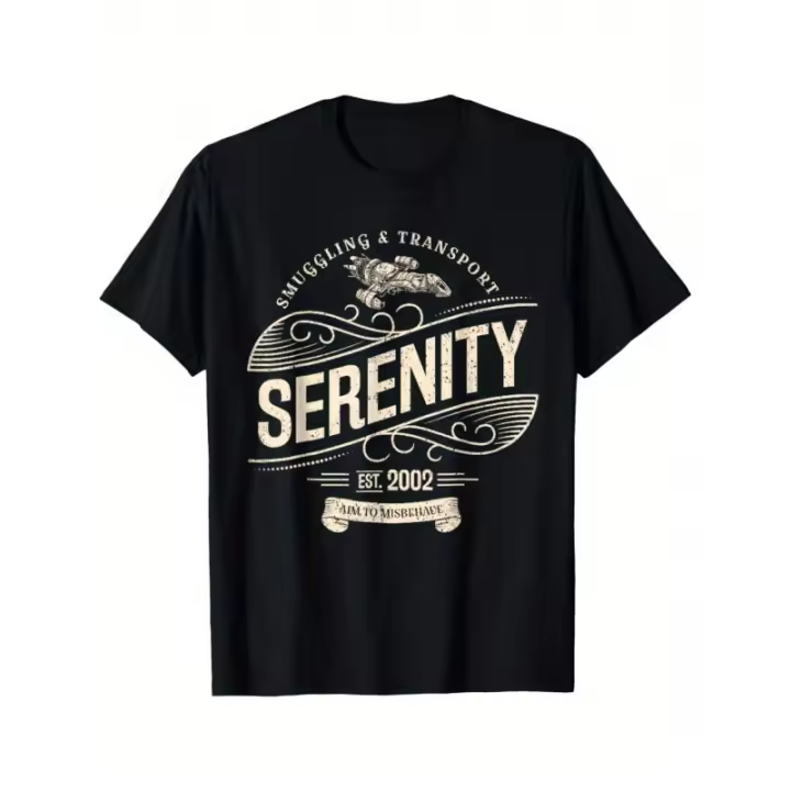 Camiseta de Algodón Vintage Serenidad Cuello Redondo, Manga Corta, Para Hombres, Ideal para Fanáticos de Firefly y Ciencia Ficción - 1