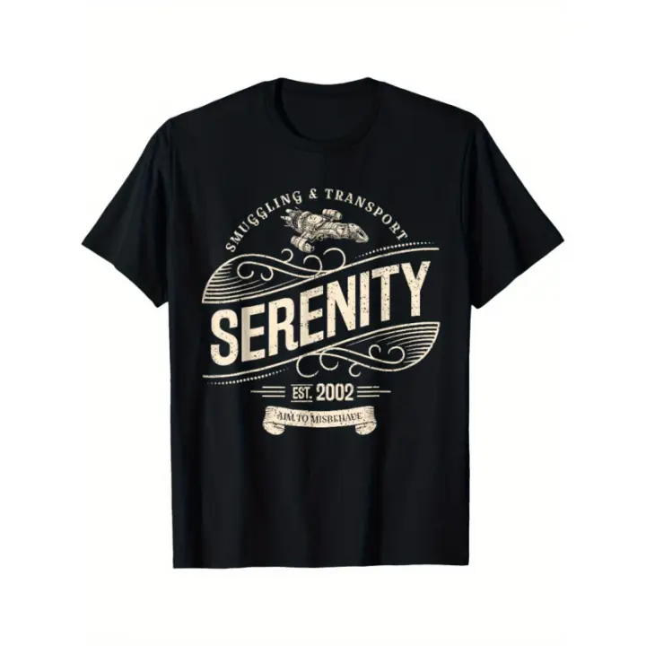 Camiseta de Algodón Vintage Serenidad Cuello Redondo, Manga Corta, Para Hombres, Ideal para Fanáticos de Firefly y Ciencia Ficción - 1