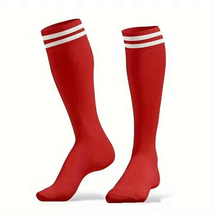 1 Par de Calcetines de Fútbol Antideslizantes hasta la Rodilla para Hombres y Mujeres - Transpirables, Duraderos de Mezcla de Nylon y Poliéster, Medias Atléticas a Rayas para Deportes, Ciclismo y Correr - Lavables a Máquina - 1