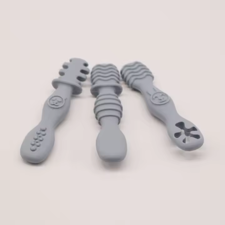 Juego De 3 Cucharas De Silicona Para Bebés Y Niños Pequeños Facil De Agarrar Utensilios Para Autoalimentación De Niños Mayores De 6 Meses Color Beige - 1