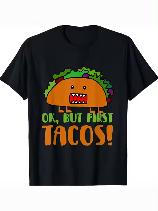Ok But First Tacos Camiseta Regalo para papá Manga corta con cuello redondo suave y cómoda - 230 g - 1