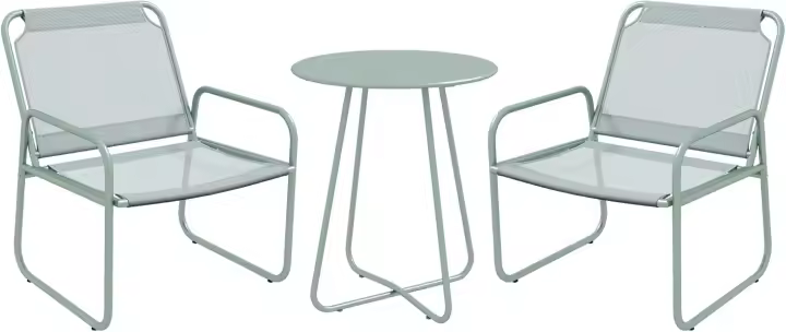 Conjunto de Jardín Exterior Mesa Redonda y Sillas de Terraza de Acero Reposabrazos y Almohadillas Ajustables para los Pies Verde - 1