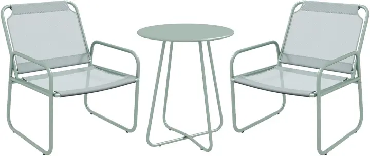 Conjunto de Jardín Exterior Mesa Redonda y Sillas de Terraza de Acero Reposabrazos y Almohadillas Ajustables para los Pies Verde - 1