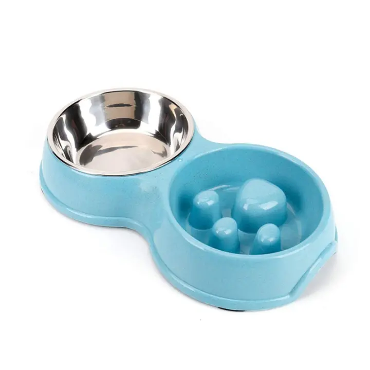 Tazón de Fuente de Alimentación lenta Doble para Perros, Arce inoxidable anti-estrangulamiento - 1