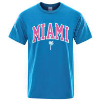Camiseta holgada informal con letras para hombre, ropa de algodón con estampado de dibujos animados, cuello redondo, Miami Seaside City - details 15