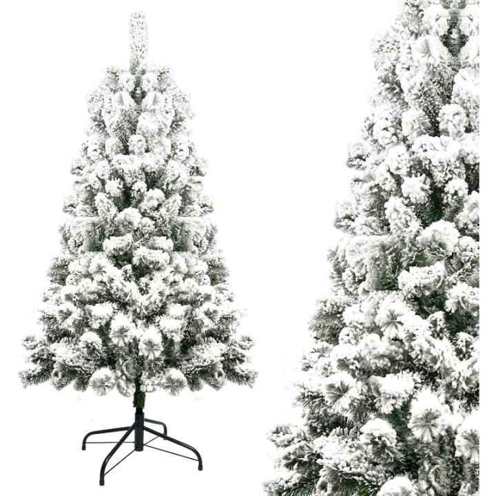 Árbol de Navidad Artificial Nevado de Picea Blanco de 90 x 25 x 23 cm (Blanco, 180 cm, 450 Ramas), Decoración Navideña, Flocado con Copos de Nieve, Maxi-Relleno de Abeto, Soporte Metálico