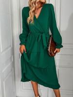 Elegante Vestido Largo de Manga Comprida para Mujer Color Sólido, Estilo A Línea, Belleza Elástica y Bonito - details 2