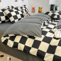 Juego de funda nórdica a cuadros en blanco y negro, juego de cama completo con rejilla geométrica - details 8