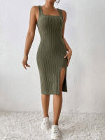 Vestido largo ajustado de Color liso con abertura, ropa a rayas, primavera y verano, novedad de 2024 - details 6