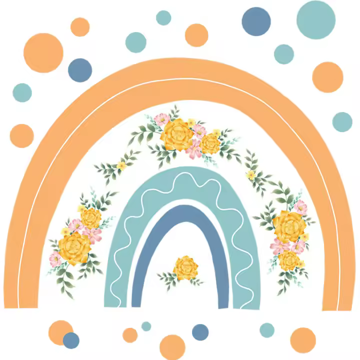 Pegatinas de pared y calcomanías, calcomanía de pared de flores de lunares bohemios arcoíris grandes, niñas, niños, guardería - 1