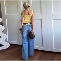 OUWU-Chaleco sin mangas de punto amarillo crema sólido para mujer, camiseta sin mangas con botones de una hilera y cuello cuadrado, Tops elegantes - details 9