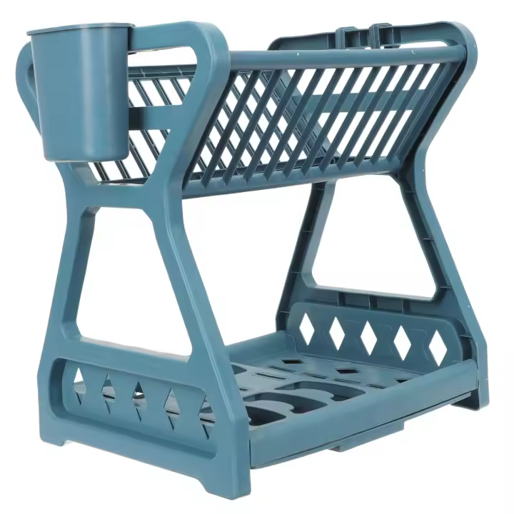 Estante de almacenamiento de platos multifuncional, estante de secado de platos grande, sistema de drenaje de fregadero de cocina - 1