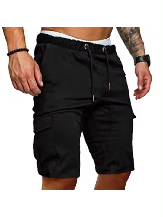 Pantalones cortos cargo para hombre, pantalones de cinco cuartos de pierna ancha con múltiples bolsillos, estilo casual con teñido anudado. - 1
