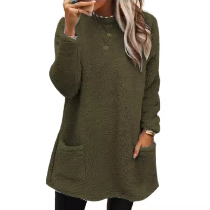Camisa de manga larga para mujer, ropa deportiva de felpa de color sólido a la moda para mujer, camiseta superior - 1