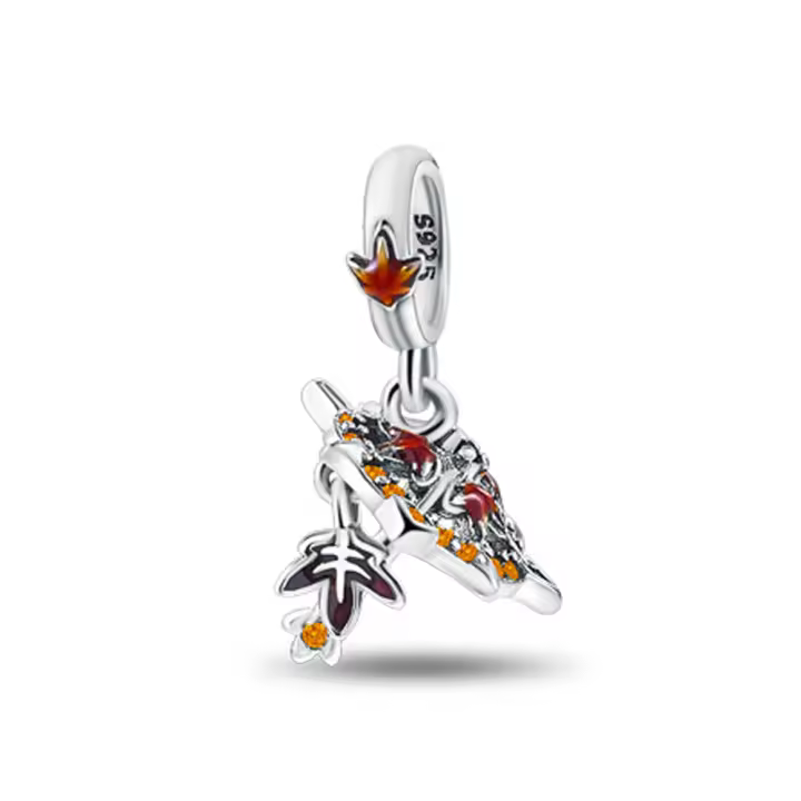 Colgante de Plata de Ley 925 con forma de hoja marrón natural, cuentas aptas para pulsera Original Pandora, abalorios, regalo de joyería para mujer - 1