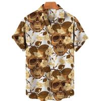 Diseño de moda de playa hawaiana, camisa con estampado de calavera 3D, ropa de calle informal retro, top de manga corta unisex de verano para hombre - details 6
