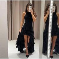 Elegante Vestido de Cintura con Volantes de Capas Negras Vestido de Fiesta de Verano sin Mangas y sin Espalda - details 15