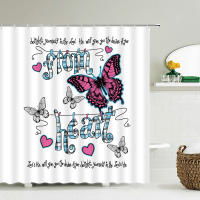 Cortinas de ducha con patrón de mariposa para baño, tela impermeable de alta calidad con estampado 3D de flores, 12 ganchos - details 7