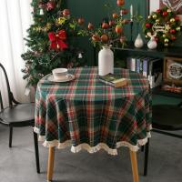 Mantel redondo a cuadros de Navidad, mantel de algodón con borlas suaves, cubierta de mesa colorida clásica, decoración navideña - details 1
