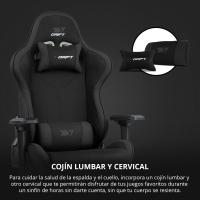 DR110 - Silla Gaming Profesional, Tejido Tejido Alta transpirabilidad, reposabrazos 4D, Ruedas silenciosas, pistón Clase 4, inclinación, cojín Lumbar y Cervical, Color Negro - details 5