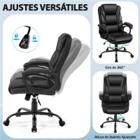 Silla de Oficina Reclinable Ajustable en Altura Silla de Ordenador Ergonómica Giratoria con Asiento Acolchado Silla de Trabajo Tapizada en Piel Sintética con Ruedas Carga de 136 KG Negra - details 5