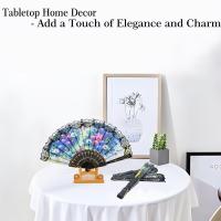 12 abanicos de mano con adornos negros, abanico plegable floral retro, abanico plegable de estilo chino de verano, adecuado para mujeres, actuaciones de danza y accesorios de fotografía - details 4