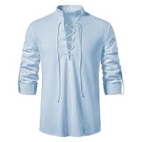 Nueva blusa informal para hombre, Tops de lino y algodón, camiseta de manga larga, camisas de Yoga Vintage con tapeta inclinada para primavera y otoño - details 9